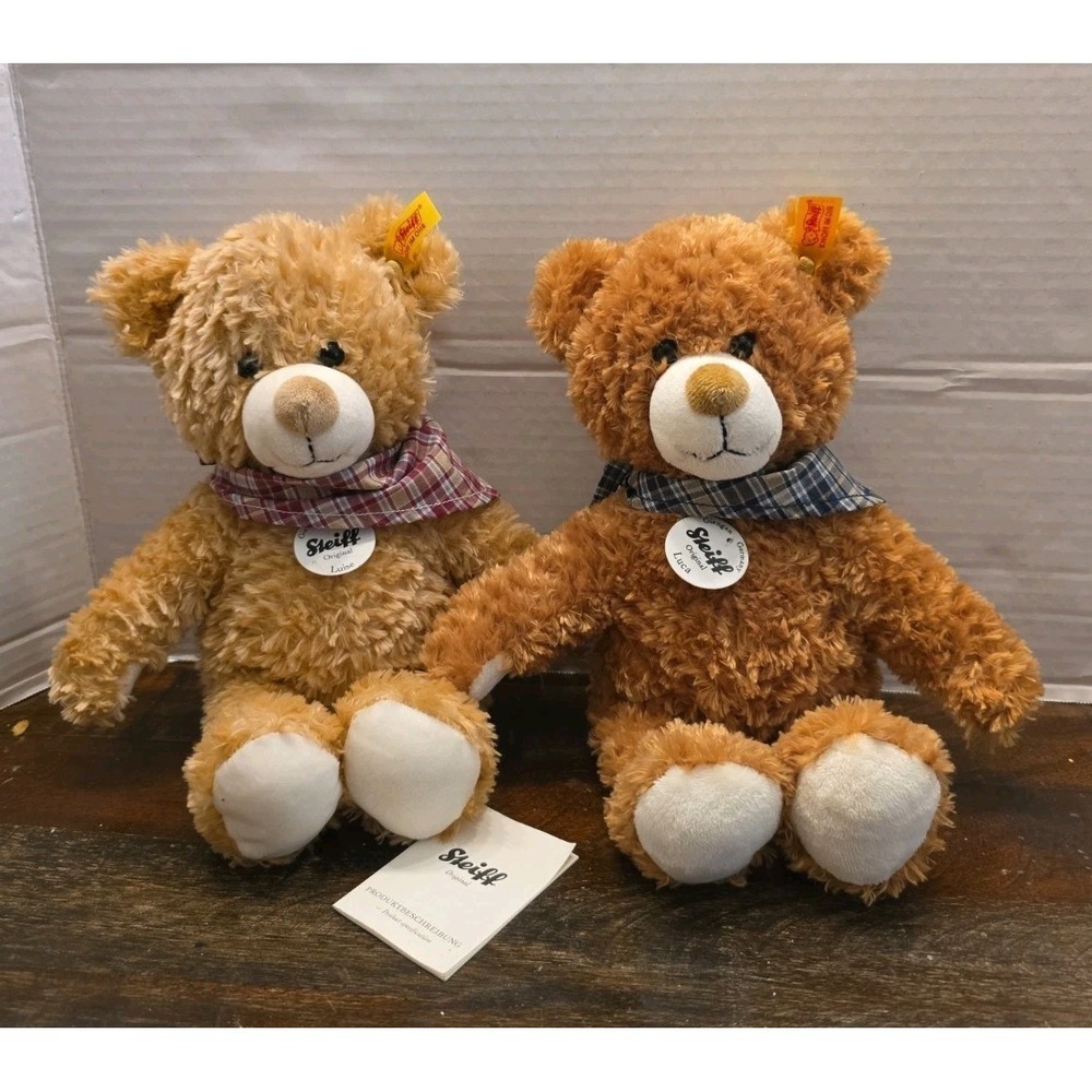 Steiff Teddy Bears Pair Luise 022999 & Luca 022975 Buttons Chest Tags Set